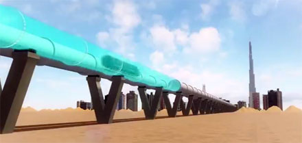 Vue d'artiste de l'Hyperloop reliant Dubaï à Abou Dabi